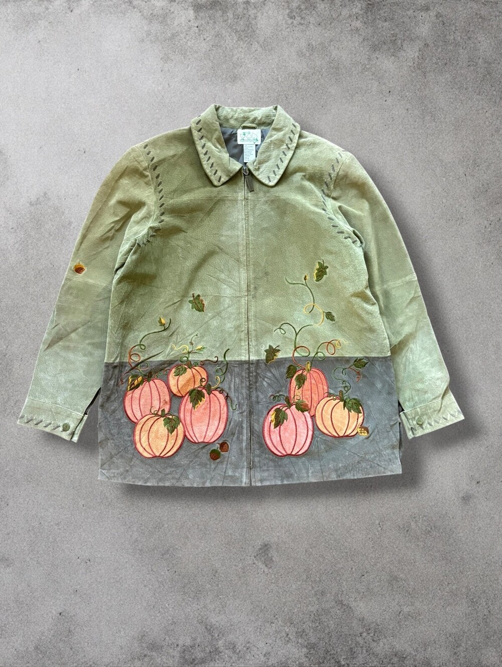 VTG Quacker Factory Suede Leather Jacket Pumpkin Patch Graphic Whimsigoth Large